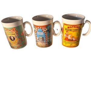 Vintage Watkins 1992 Coffee Mugs, Egyptian Tale, Tooth Powder, Washing Compound